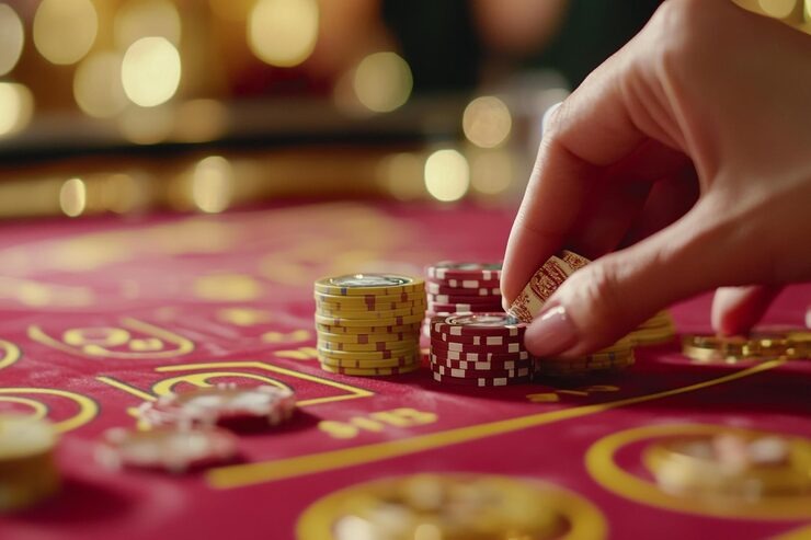 Betting interface showing chip denominations and table layout